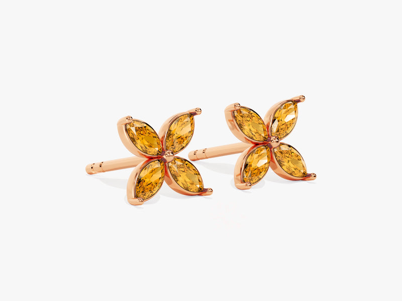 Flower Citrine Birthstone Stud Earrings