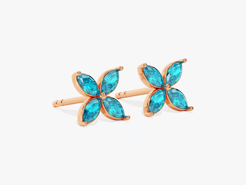 Flower Blue Topaz Birthstone Stud Earrings