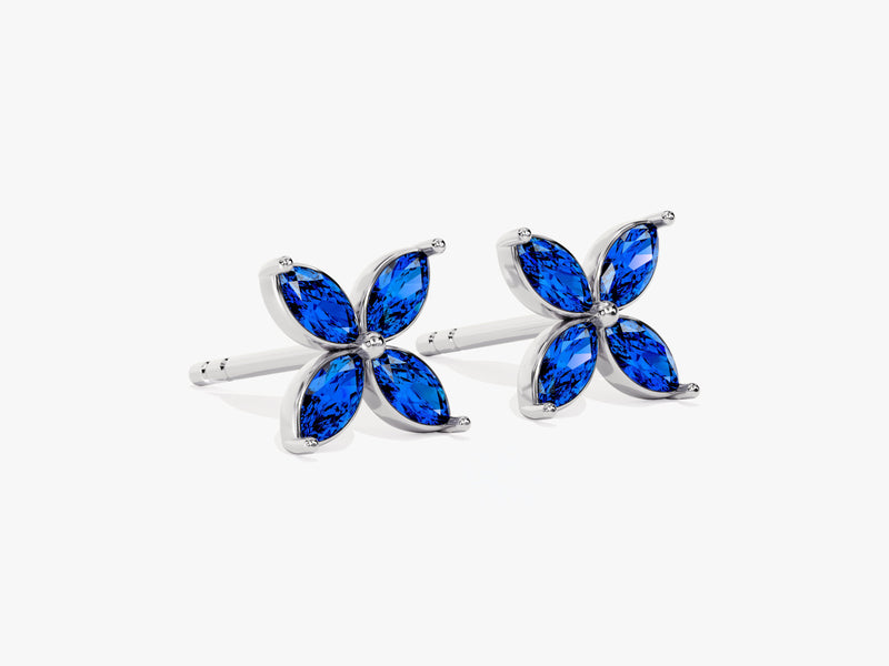 Flower Sapphire Birthstone Stud Earrings