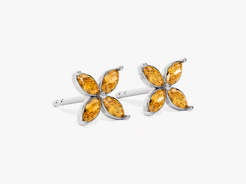 Flower Citrine Birthstone Stud Earrings