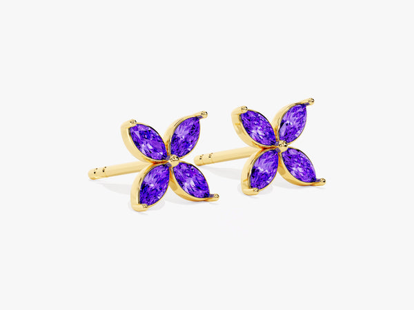 Flower Amethyst Birthstone Stud Earrings