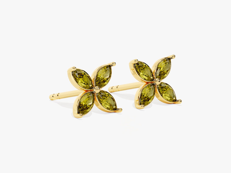 Flower Peridot Birthstone Stud Earrings