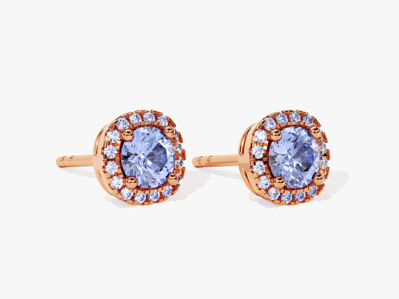 Halo Alexandrite Birthstone Stud Earrings