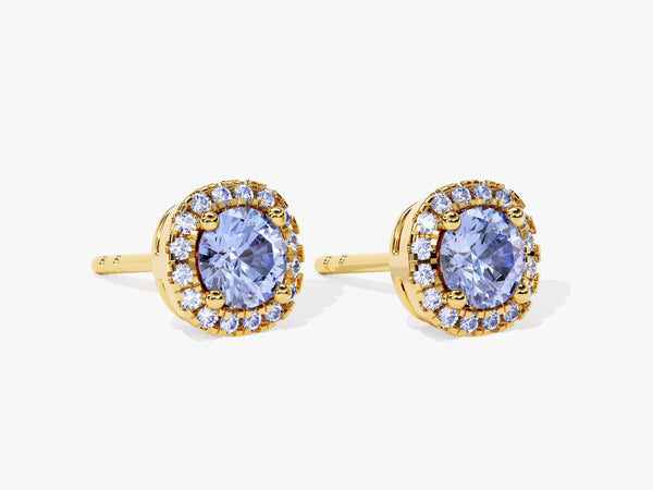 Halo Alexandrite Birthstone Stud Earrings