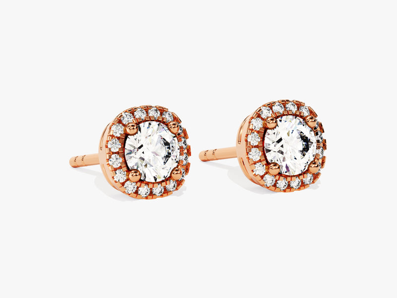 Halo Diamond Birthstone Stud Earrings