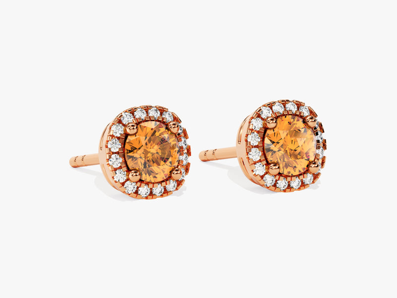 Halo Citrine Birthstone Stud Earrings