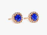 Halo Sapphire Birthstone Stud Earrings