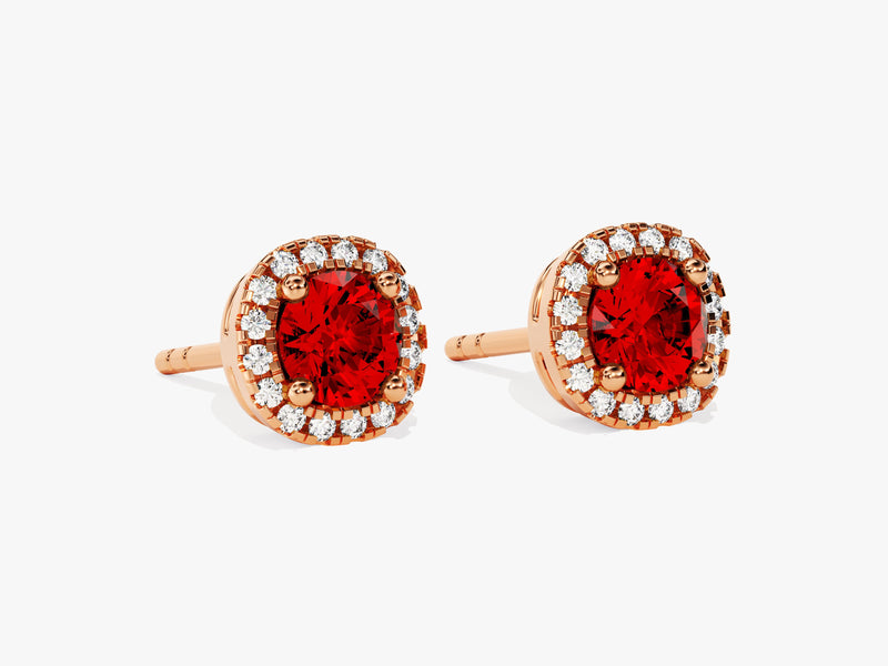 Halo Garnet Birthstone Stud Earrings