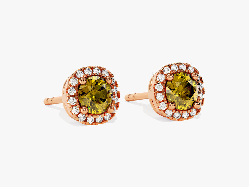 Halo Peridot Birthstone Stud Earrings