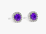 Halo Amethyst Birthstone Stud Earrings