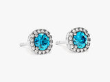 Halo Blue Topaz Birthstone Stud Earrings