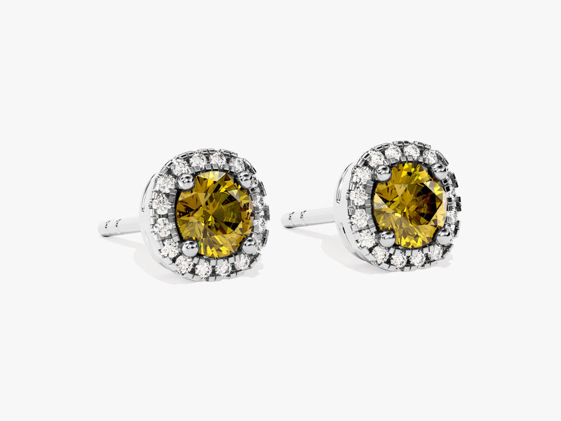 Halo Peridot Birthstone Stud Earrings