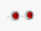 Halo Ruby Birthstone Stud Earrings