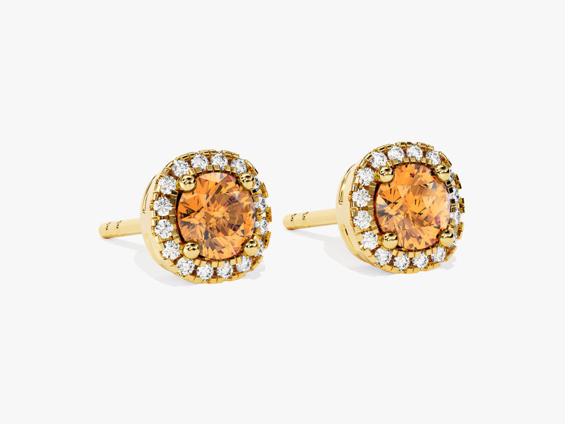 Halo Citrine Birthstone Stud Earrings