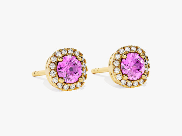 Halo Pink Tourmaline Birthstone Stud Earrings