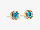 Halo Blue Topaz Birthstone Stud Earrings