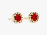 Halo Garnet Birthstone Stud Earrings