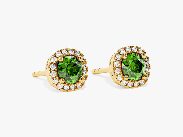 Halo Emerald Birthstone Stud Earrings