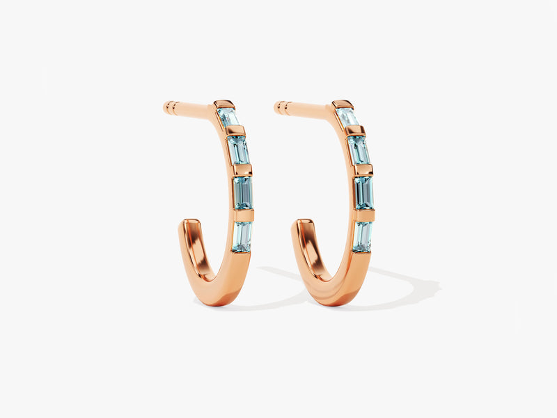 Baguette Bar Aquamarine Birthstone Hoop Earrings