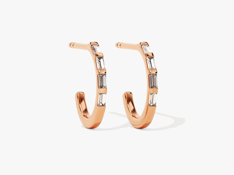 Baguette Bar Diamond Birthstone Hoop Earrings