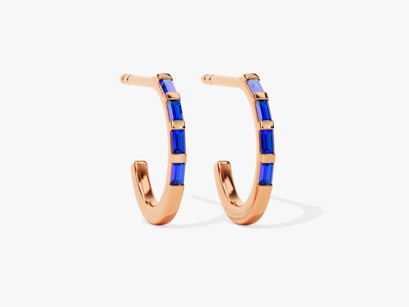 Baguette Bar Sapphire Birthstone Hoop Earrings