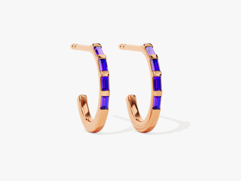 Baguette Bar Amethyst Birthstone Hoop Earrings