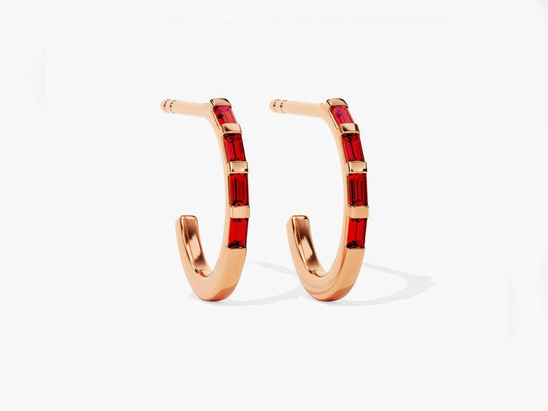 Baguette Bar Garnet Birthstone Hoop Earrings