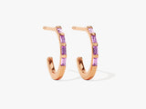 Baguette Bar Pink Tourmaline Birthstone Hoop Earrings