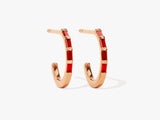 Baguette Bar Ruby Birthstone Hoop Earrings