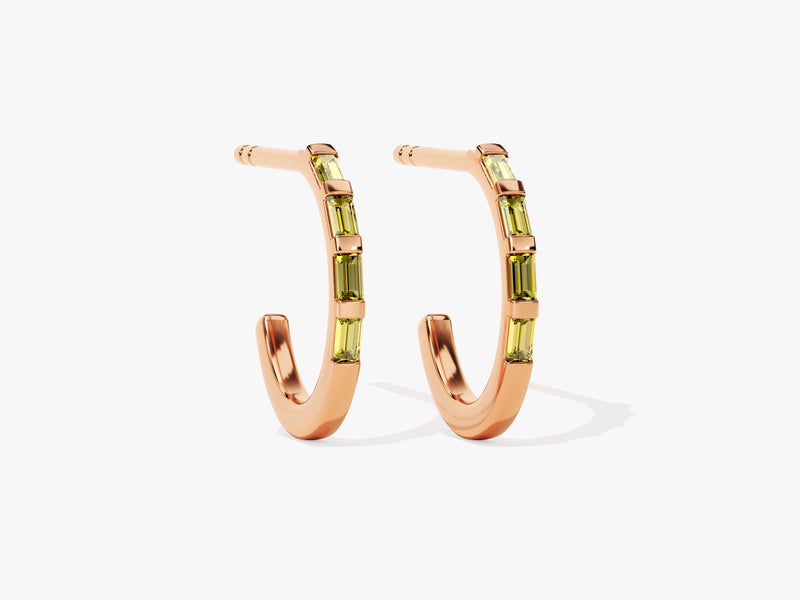 Baguette Bar Peridot Birthstone Hoop Earrings