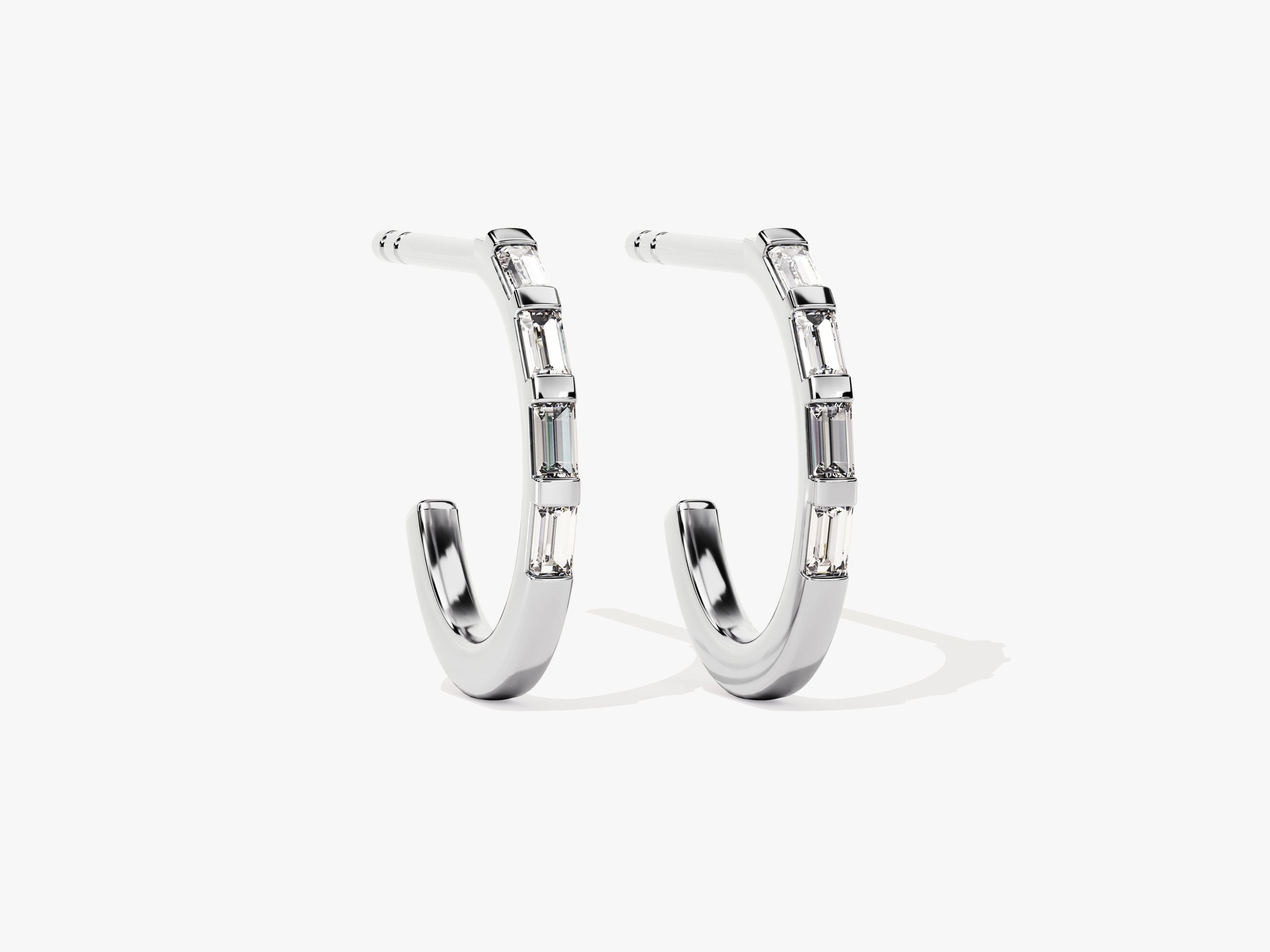 Baguette Bar Diamond Birthstone Hoop Earrings