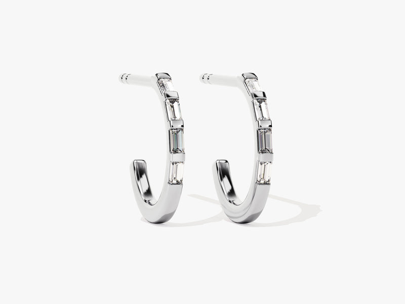 Baguette Bar Diamond Birthstone Hoop Earrings