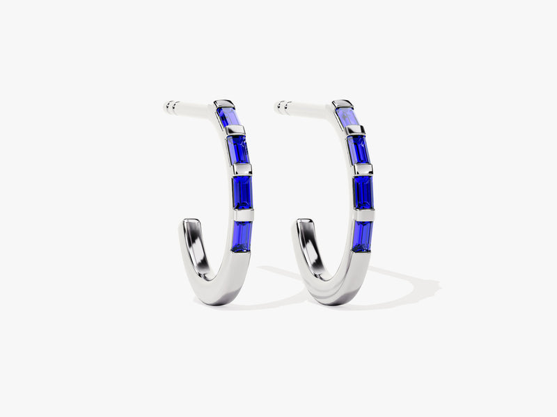 Baguette Bar Sapphire Birthstone Hoop Earrings