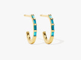 Baguette Bar Blue Topaz Birthstone Hoop Earrings