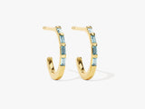 Baguette Bar Aquamarine Birthstone Hoop Earrings