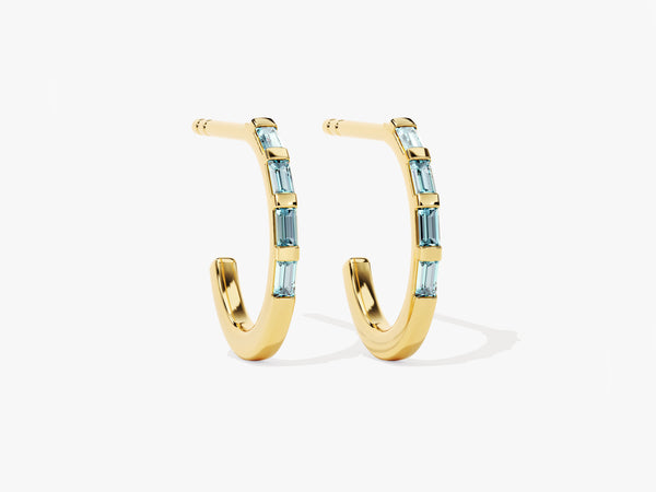 Baguette Bar Aquamarine Birthstone Hoop Earrings