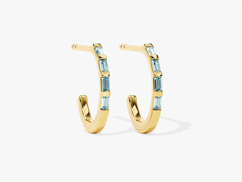 Baguette Bar Aquamarine Birthstone Hoop Earrings