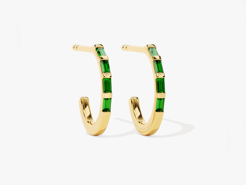 Baguette Bar Emerald Birthstone Hoop Earrings