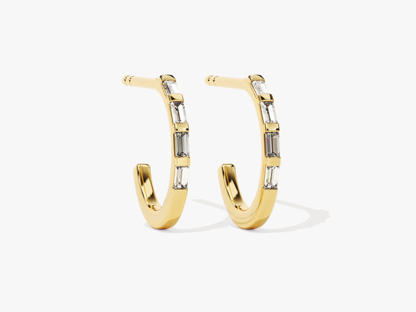 Baguette Bar Diamond Birthstone Hoop Earrings