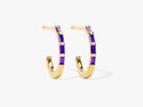 Baguette Bar Amethyst Birthstone Hoop Earrings