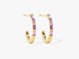 Baguette Bar Pink Tourmaline Birthstone Hoop Earrings