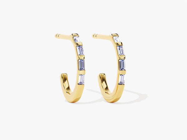 Baguette Bar Alexandrite Birthstone Hoop Earrings