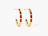 Baguette Bar Ruby Birthstone Hoop Earrings