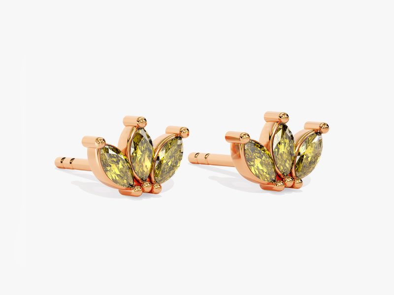 Lotus Peridot Birthstone Stud Earrings