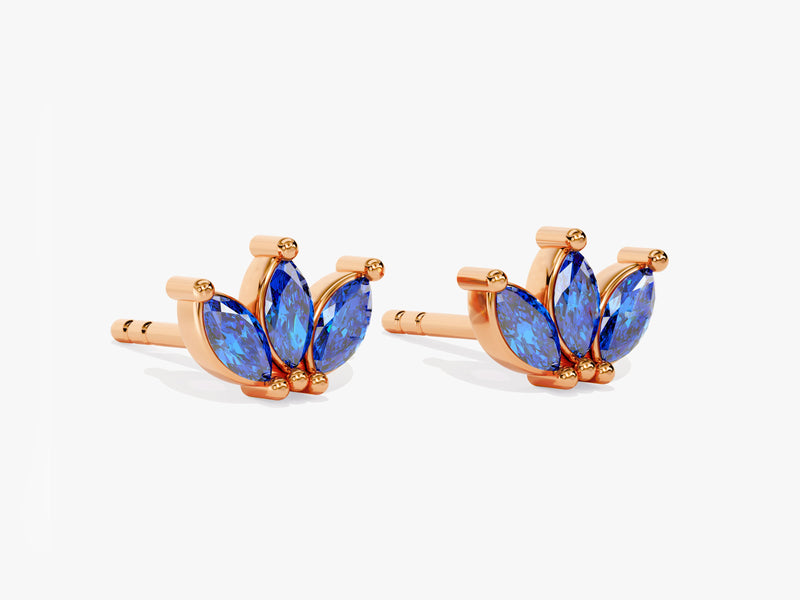 Lotus Sapphire Birthstone Stud Earrings