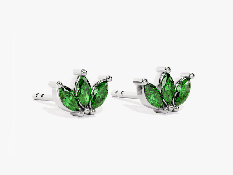 Lotus Emerald Birthstone Stud Earrings