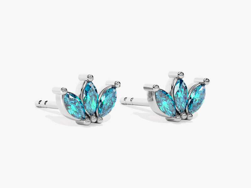 Lotus Blue Topaz Birthstone Stud Earrings