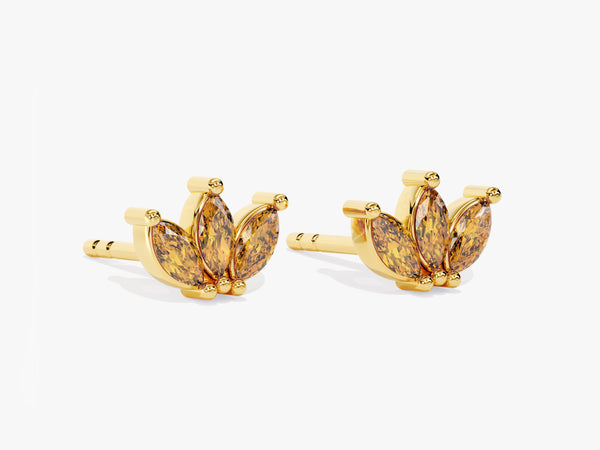 Lotus Citrine Birthstone Stud Earrings