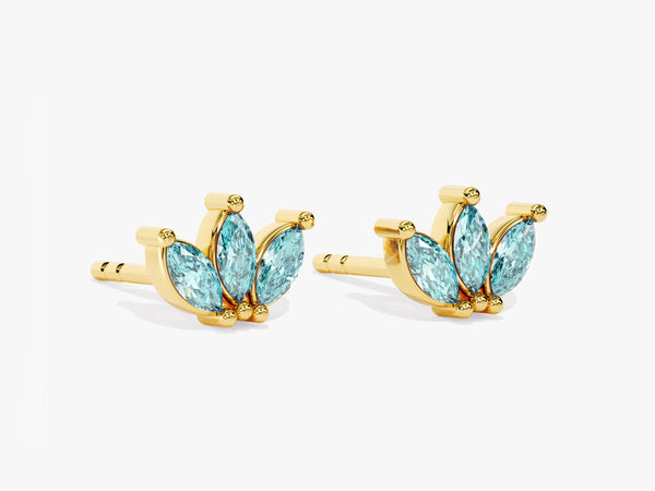 Lotus Aquamarine Birthstone Stud Earrings