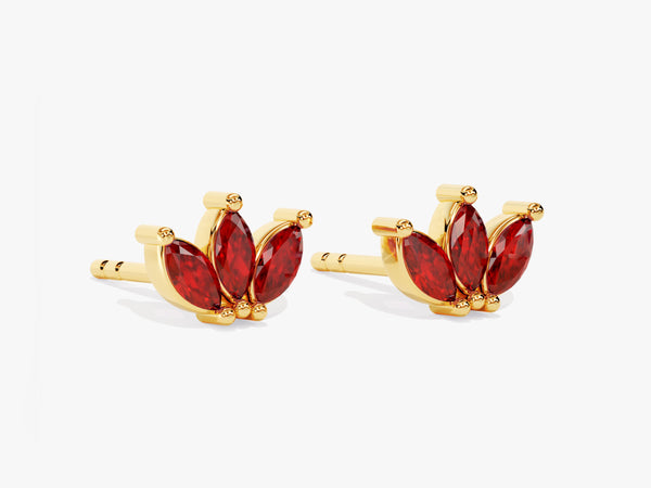 Lotus Ruby Birthstone Stud Earrings